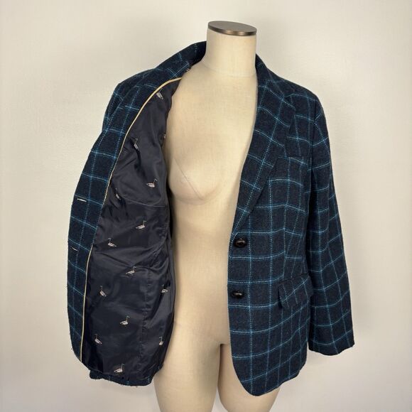 Talbots Blazer Jacket Windowpane Plaid & Duck Print Lined Womens Size 16W Blue - Picture 1 of 15